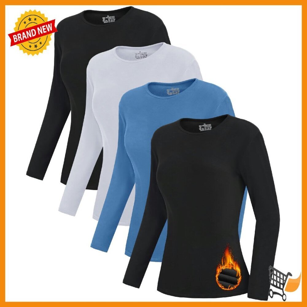 Women's Thermal Long Sleeve Shirts 4 Pack Fleece Lined Base Layer Tops
